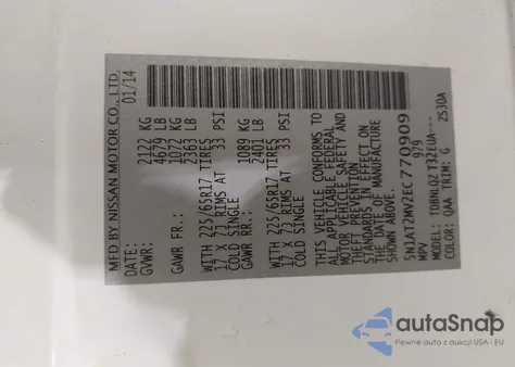 2014 Nissan Rogue Sv из США, поврежденный, VIN 5N1AT2MV2EC770909